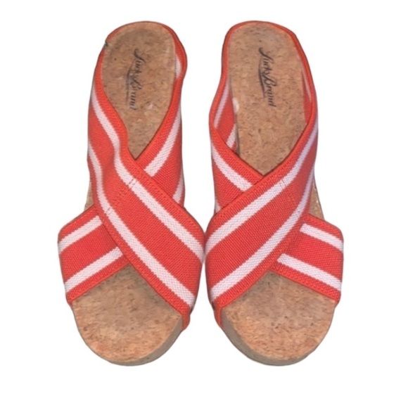 Lucky Brand Miller 2 Ladies Sandal Cork Wedge Heel Orange and White Size 8.5 - Picture 10 of 11